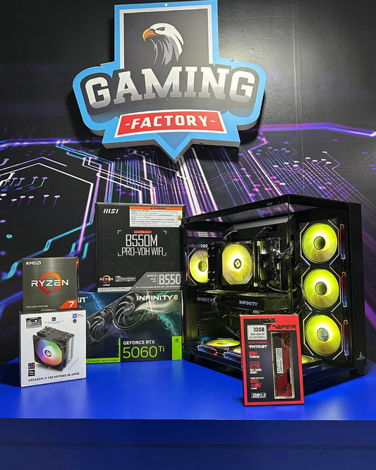 Combo Quantum: Ryzen 7 5700X - Board B550M Wifi - RAM 16GB - M.2 1TB - RTX 5060Ti 16GB - Monitor 27' 100Hz 1ms - Teclado y Mouse RGB