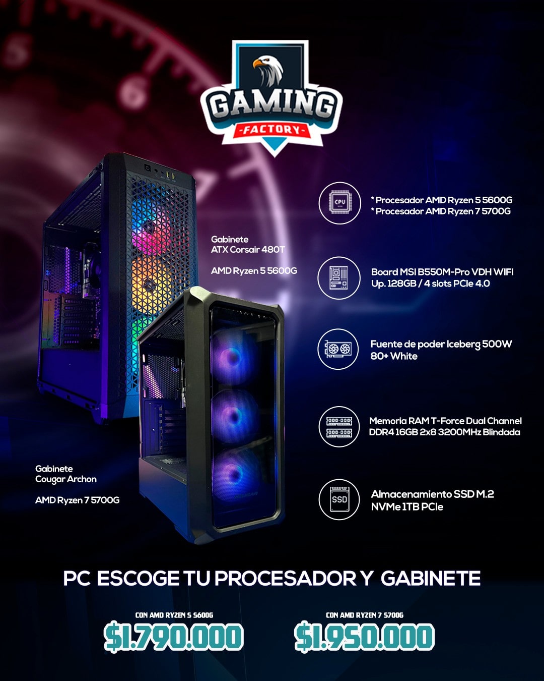 TORRE R5| RYZEN 5 5600G/B550/RAM16GB|SSD1TB/500W