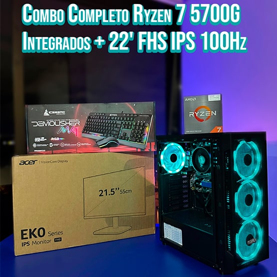 PC COMBO RYVEN| RYZEN 7 5700G|A520MK|RAM 16GB|SSD 512GB|MONITOR 22"|COMBO TECLADO Y MOUSE RGB
