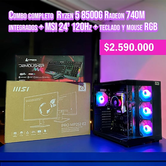 PC COMBO AURON|RYZEN 5 8500G|B650|RAM 16GB|SSD 1TB|MONITOR 24"|COMBO TECLADO Y MOUSE RGB