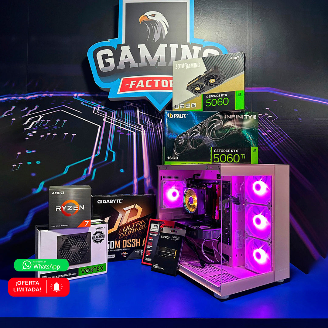 TORRE NEVULA RTX/ Ryzen 7 5800XT-B550-RAM32GB-SSD1TB-RTX50608GB/RTX5060TI16GB