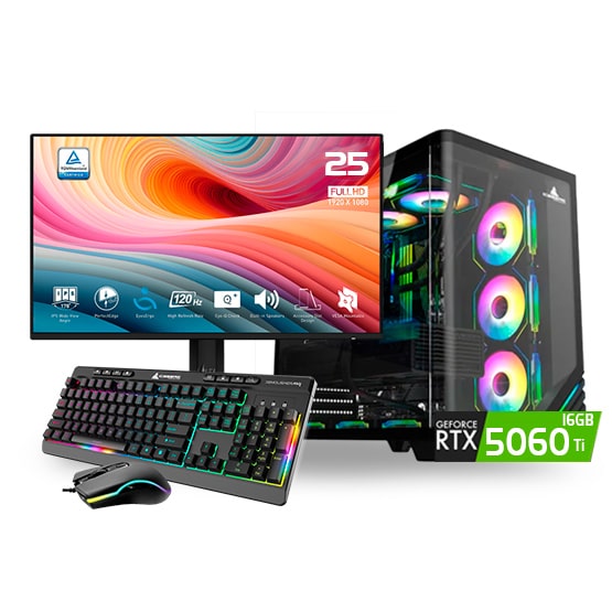 PC COMBO NOVA/ Ryzen 5 7600-UX200-RAM16GB-SSD1TB-RTX5060 8GB/ Monitor 25"/ Teclado y Mouse RGB