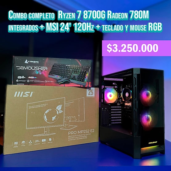 PC COMBO FROZEN|RYZEN 7 8700G|B650|RAM 16GB|SSD512|MONITOR 24"| COMBOTECLADOY MOUSE RGB