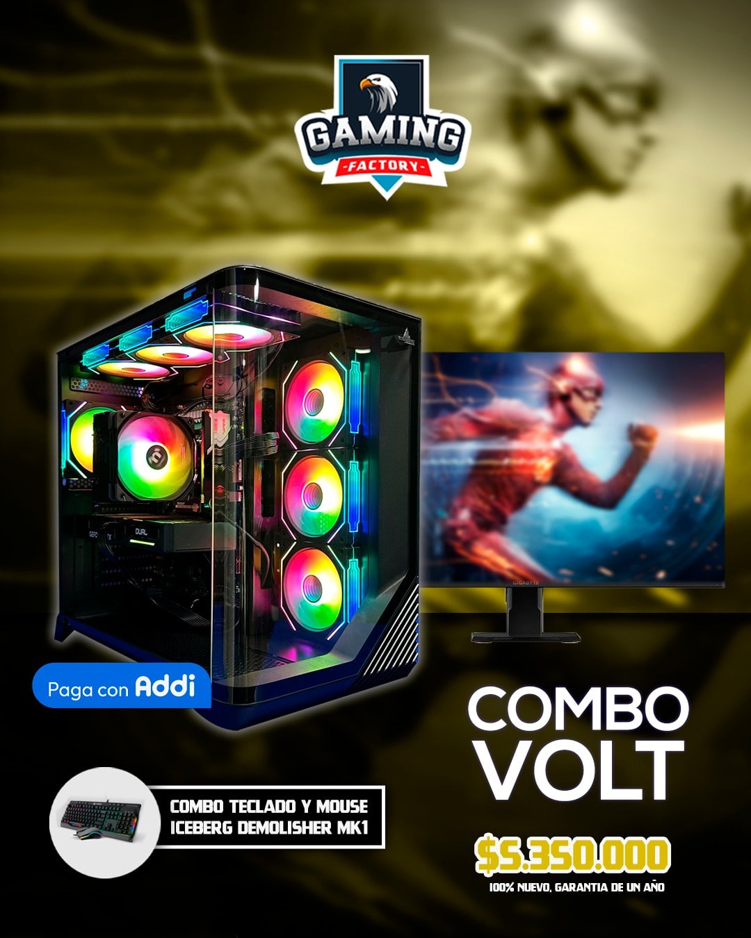 PC COMBO VOLD/ Ryzen 5 7600-UX200-RAM16GB-SSD1TB-RTX5060 8GB/ Monitor 25"/ Teclado y Mouse RGB