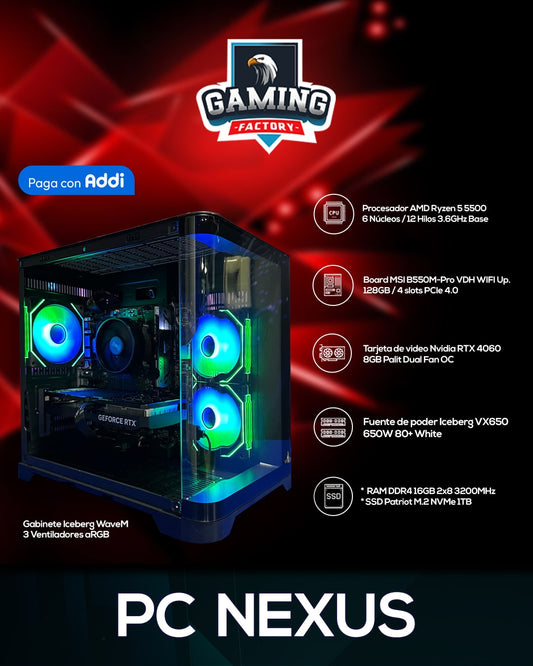 TORRE Nexus Pro/ Ryzen 5500|B550|RAM16GB|SSD1TB|RTX40608GB