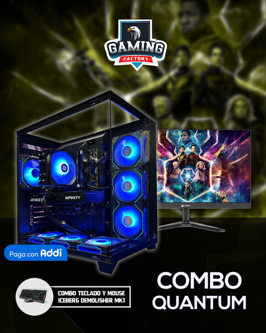 PC COMBO QUANTUM/ Ryzen 7 5700X-B550-RAM32GB-SSD1TB-RTX5060Ti 16GB/ Monitor 27"/ Teclado y Mouse RGB