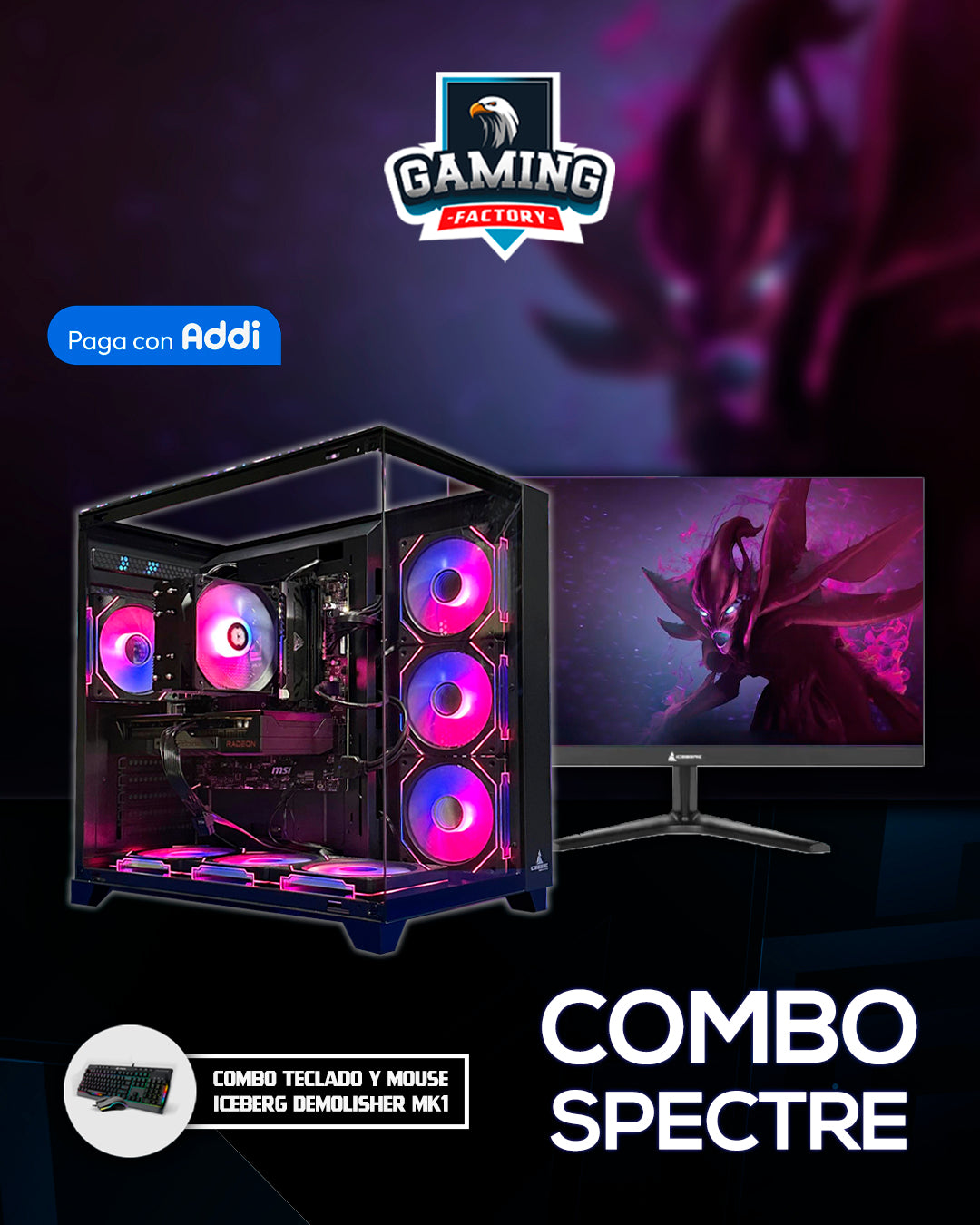 Torre Spectre: Ryzen 7 5700X- Board B550M Wifi - RAM 16GB - M.2 1TB - RX 9060XT 16GB