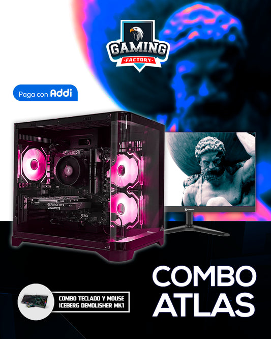 Combo Atlas: Ryzen 5 5500 - Board B550M WIFI - RAM 16GB - M.2 512GB - RTX 3050 6GB - Monitor 24' 100Hz 1ms - Combo teclado y mouse