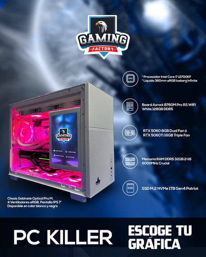TORRE KILLER/ CORE i7 12700KF/360mm/B760M/RAM 32 GB/DISCO 1TB/ RTX 5060 TI