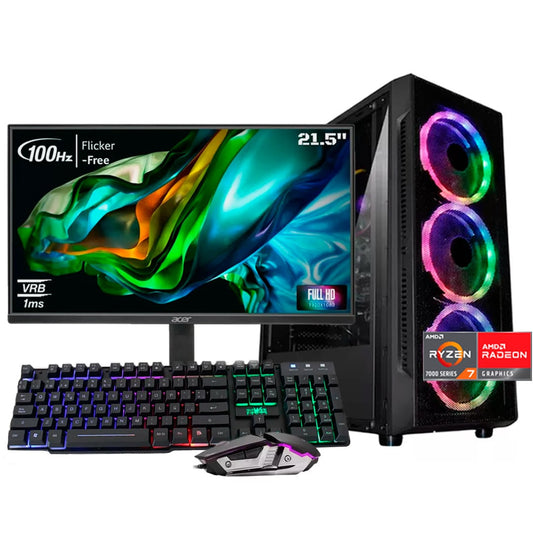 PC COMBO RYVEN| RYZEN 7 5700G|A520MK|RAM 16GB|SSD 512GB|MONITOR 22"|COMBO TECLADO Y MOUSE RGB