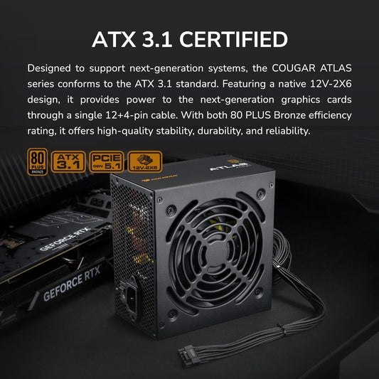 Fuente ATX 3.1 Cougar Atlas 850W | 80+ Bronze | Cable Trenzado | Alta Eficiencia