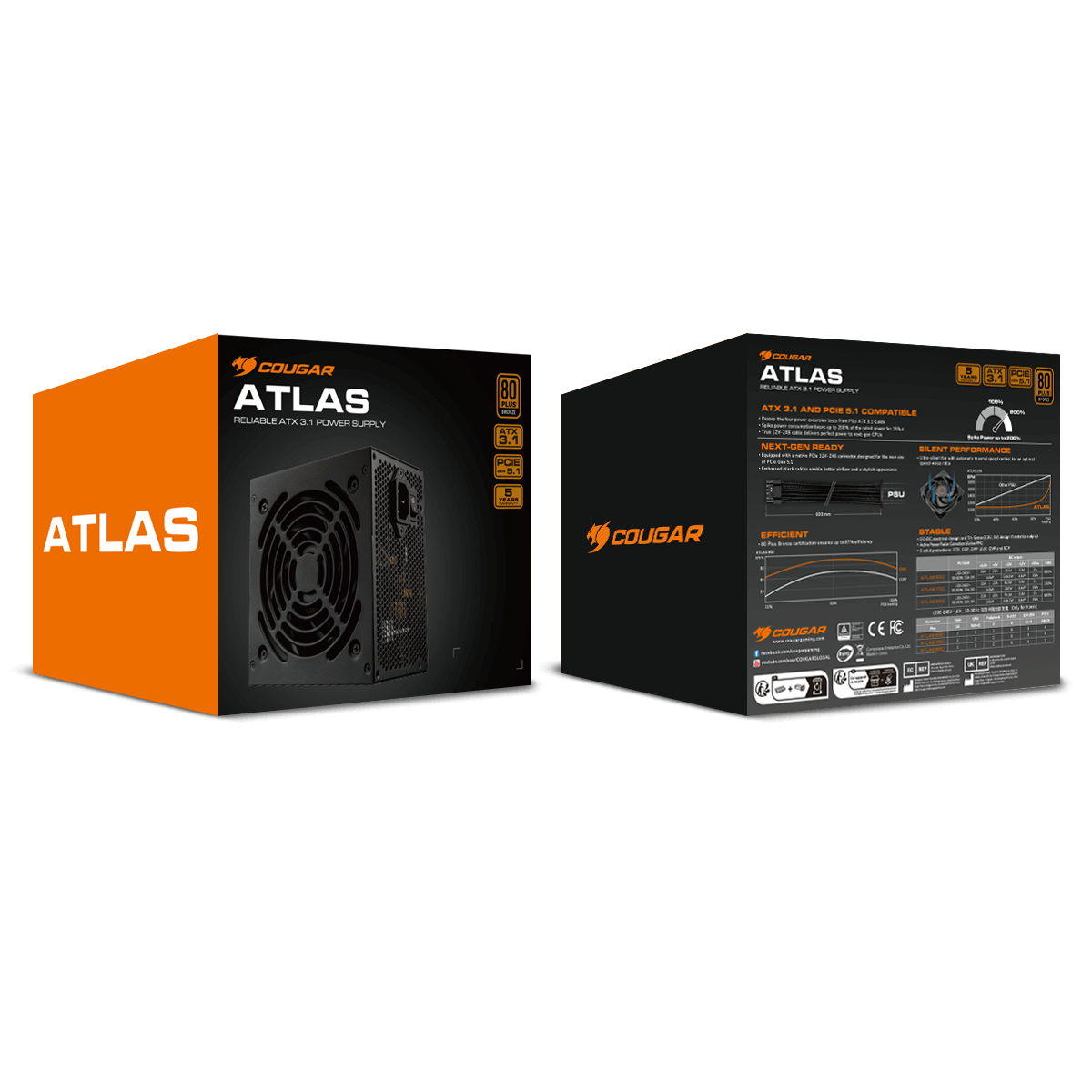 Fuente ATX 3.1 Cougar Atlas 750W | 80+ Bronze | Cable Trenzado | Alta Eficiencia