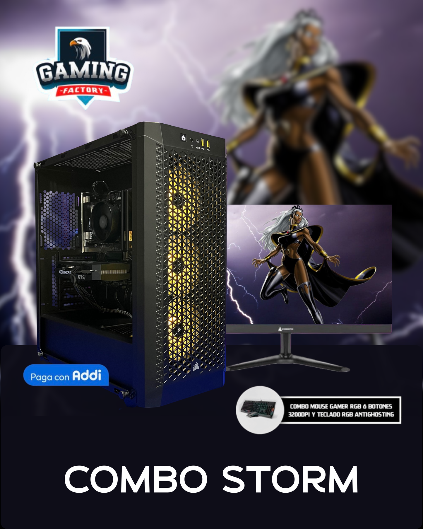 Combo Storm: Ryzen 5 5500 - Board B550M WIFI - RAM 16GB - M.2 512GB - RTX 5050 8GB - 650W 80+ White - Monitor 24' 100Hz 1ms - Combo teclado y mouse