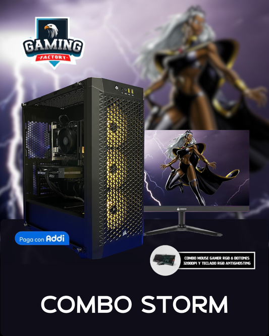 Combo Storm: Ryzen 5 5500 - Board B550M WIFI - RAM 16GB - M.2 512GB - RTX 5050 8GB - 650W 80+ White - Monitor 24' 100Hz 1ms - Combo teclado y mouse