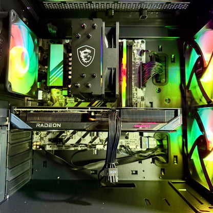 Torre Ranger: Ryzen 5 9600X - Cooler MSI - Board B650M - RAM 16GB DDR5 - M.2 500GB - RX 9060XT 16GB - 750W 80+ Bronze