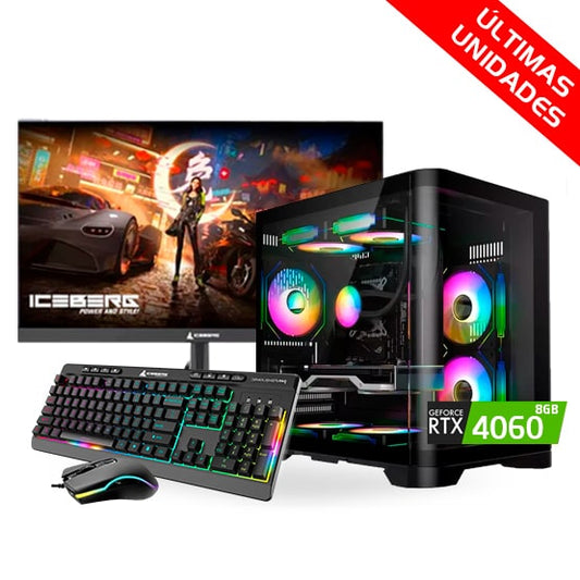 PC COMBO MINIGUN / Ryzen 5 5500-B550-RAM32GB-SSD1TB-RTX40608GB /Monitor 24"/ Teclado y Mouse RGB