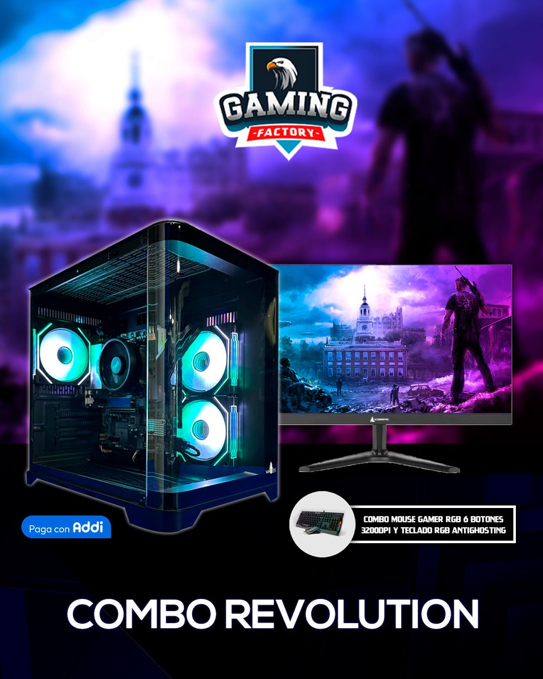 Combo Revolution: Ryzen 5 8500G - Board MSI B840M Wifi6 - RAM 16GB DDR5 - M.2 512GB - Monitor 24' 100Hz 1ms - Combo teclado y mouse