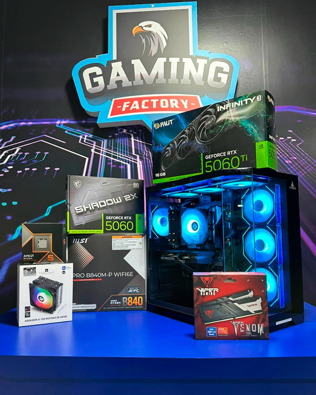 Torre Electric: Ryzen 5 9600X - Board B840M Wifi6 - RAM 16GB DDR5 - M.2 1TB - RTX 5060 8GB / 16GB