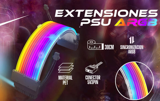 Extensor ARGB para cable de GPU, CPU y ATX | Disponible en Blanco y negro