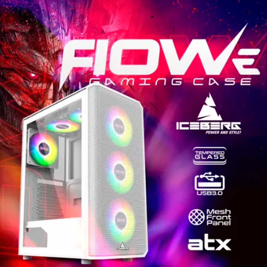 Chasis Flow E | Iceberg|Mid Tower ATX con Malla Frontal y ARGB