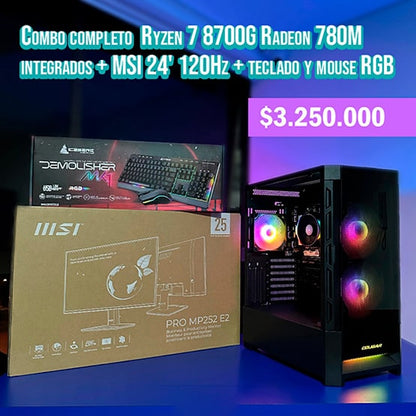 PC COMBO FROZEN|RYZEN 7 8700G|B650|RAM 16GB|SSD512|MONITOR 24"| COMBOTECLADOY MOUSE RGB